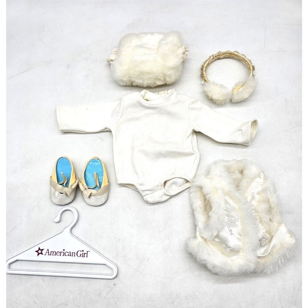 American Girl Doll Wintry Weekend Outfit - White Fur Vest Hair Band Shirt Shoes